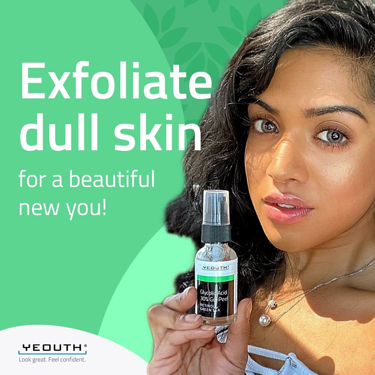 YEOUTH skincare premium exfoliating gel peel bottle on clear background
