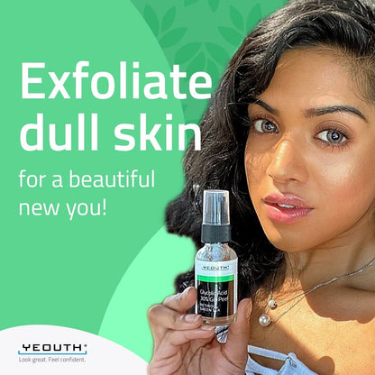 YEOUTH skincare premium exfoliating gel peel bottle on clear background