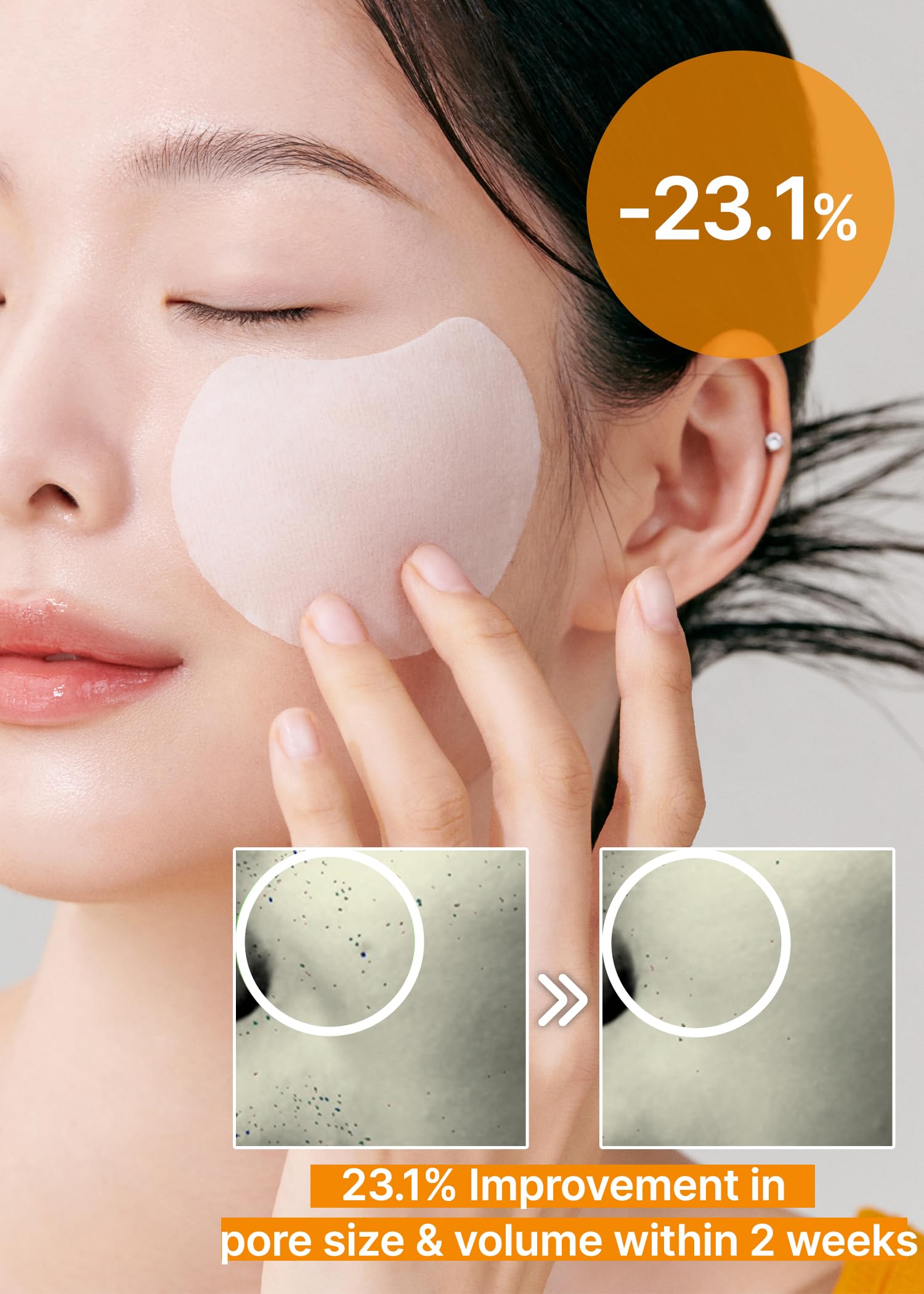 Demonstration of the stretchable Celimax toner pad being applied as a targeted five minute facial sheet mask.
