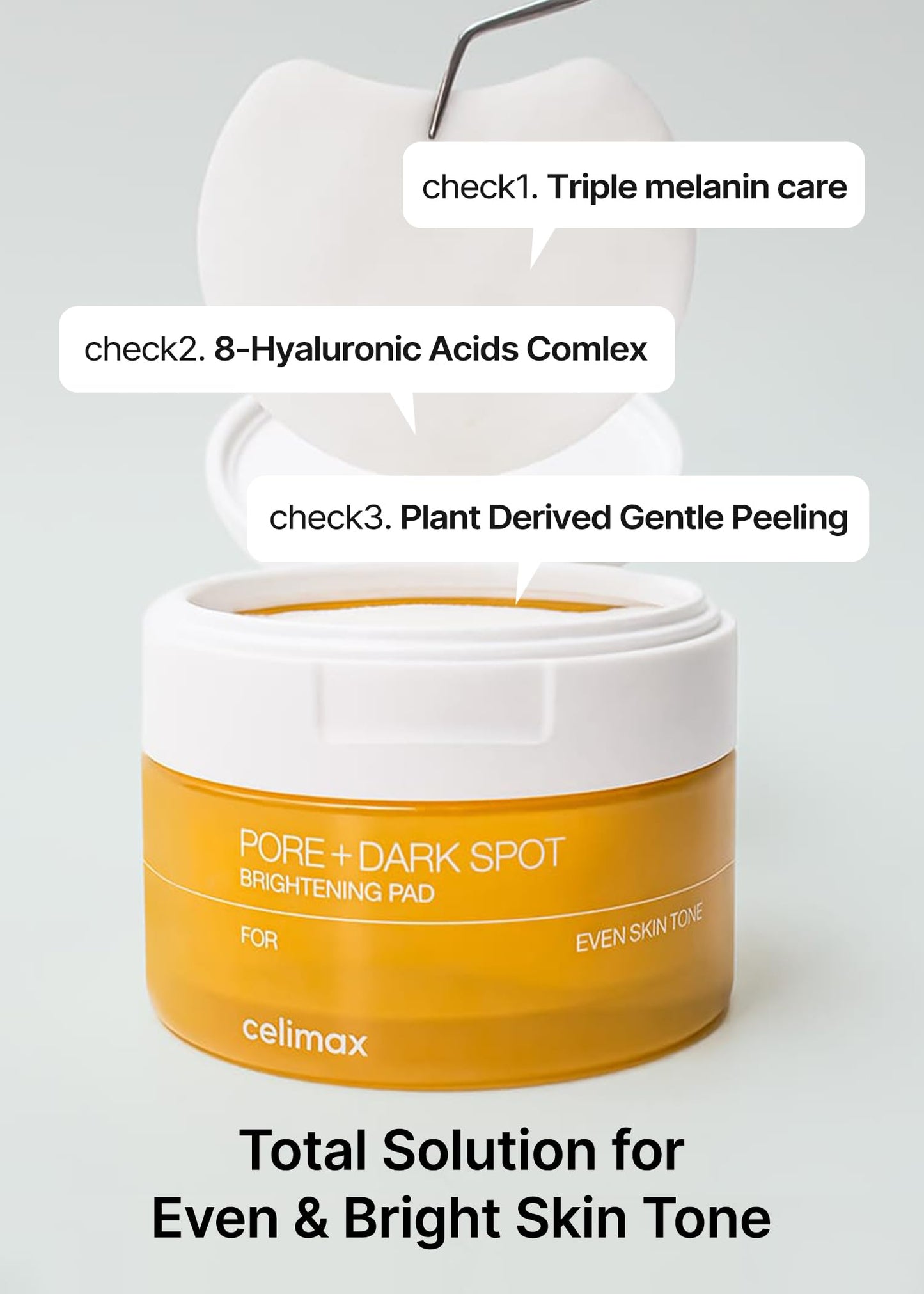 Top view of open Celimax container showing forty moisture rich exfoliating pads saturated in hyaluronic acid essence.