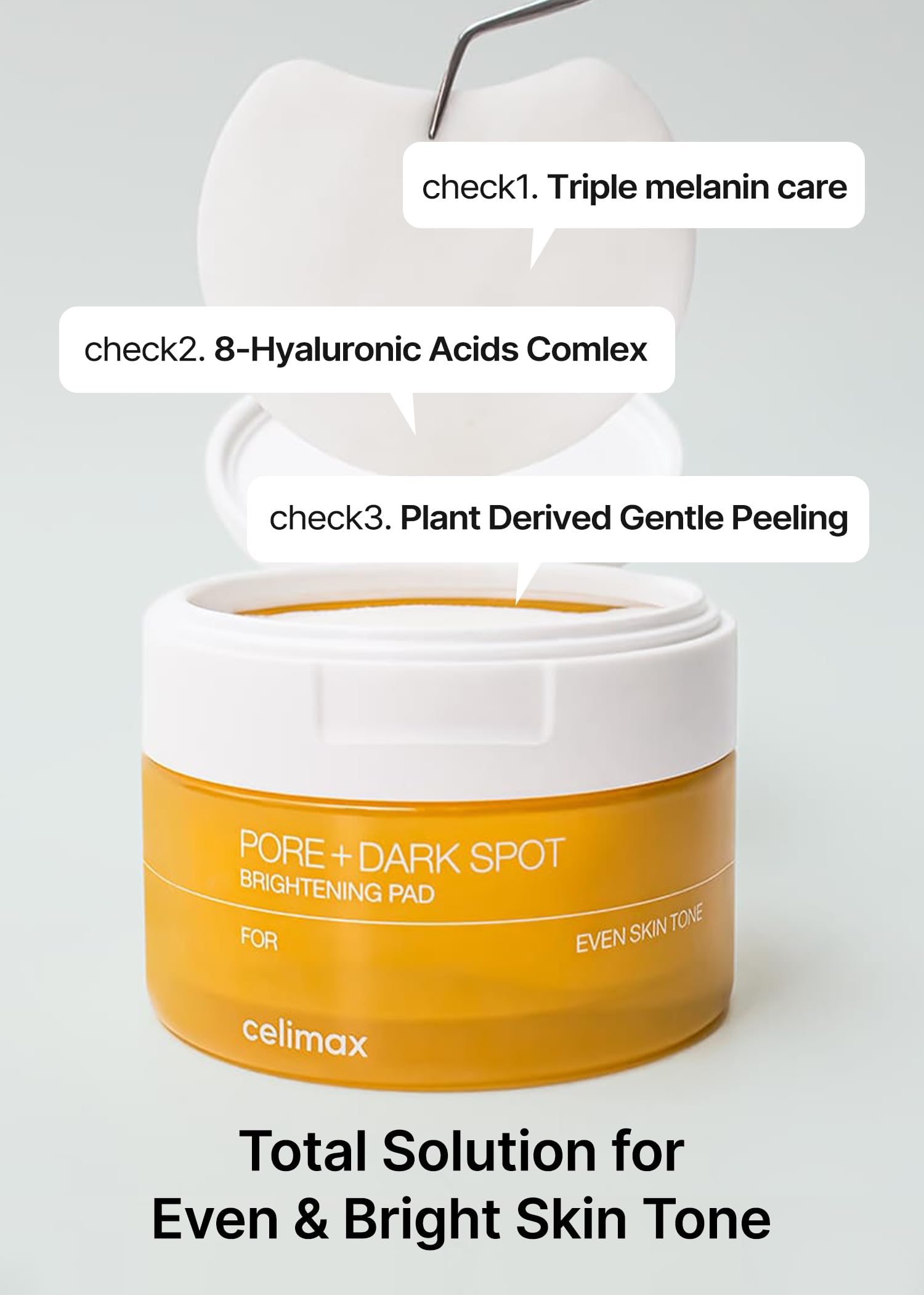 Top view of open Celimax container showing forty moisture rich exfoliating pads saturated in hyaluronic acid essence.