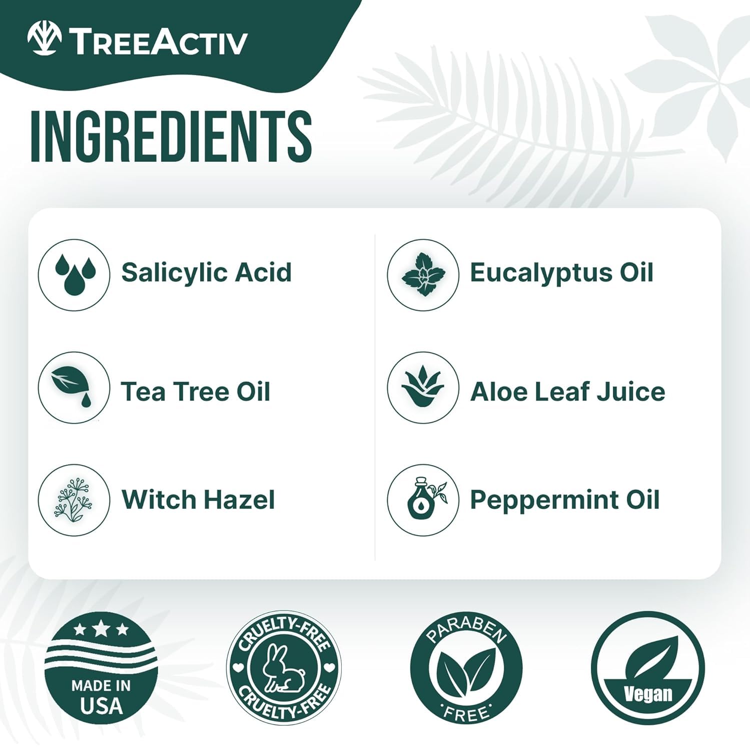 TreeActiv non sticky formula bottle highlighting the two percent salicylic acid active ingredient.