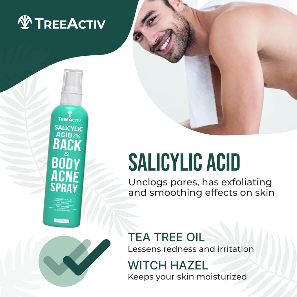 TreeActiv skincare spray bottle for back and chest breakouts