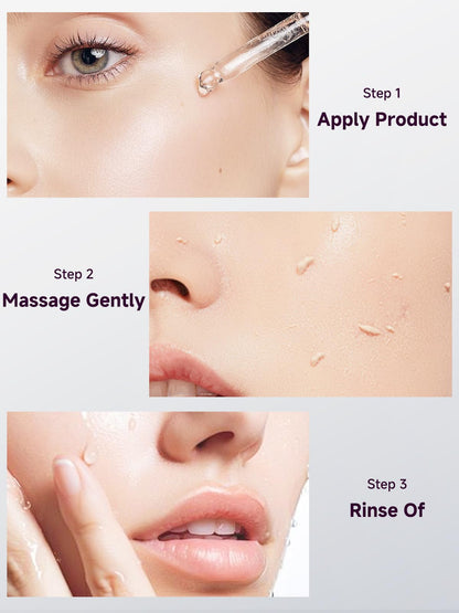 Texture shot demonstrating the lightweight hydrating glow formula of the rice peel shot lifting skin impurities.