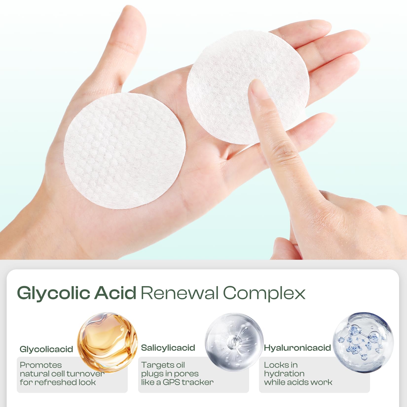 Close up of the dual sided textured facial pads infused with salicylic acid and niacinamide.