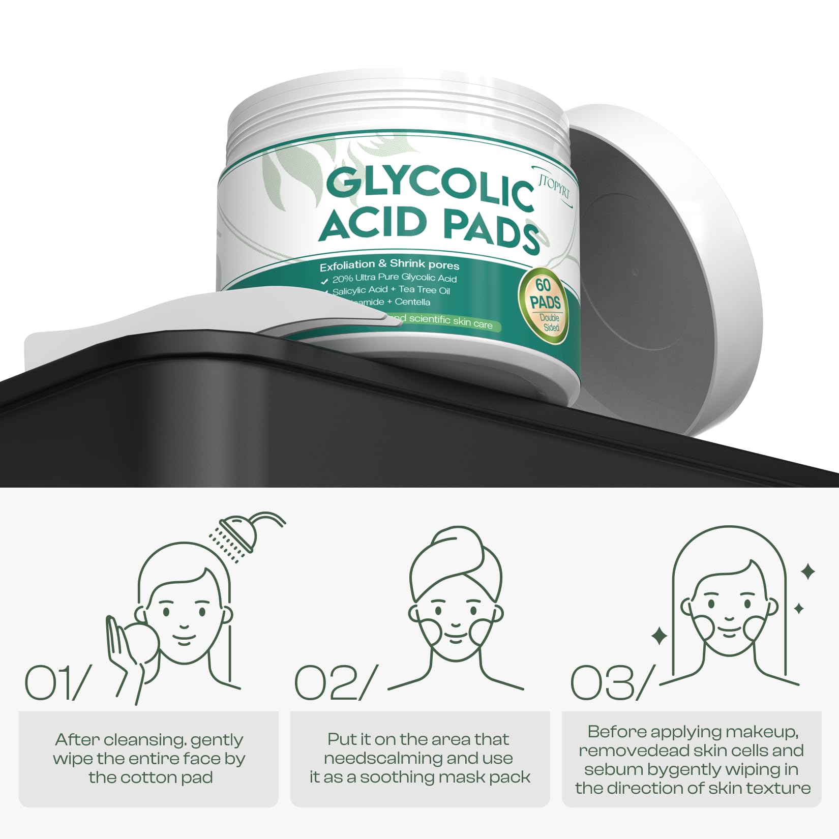 Textured side of the chemical peel pad demonstrating skin resurfacing and pore cleansing action.