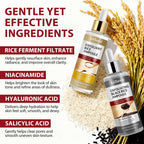 Close up of black rice exfoliating serum bottle texture