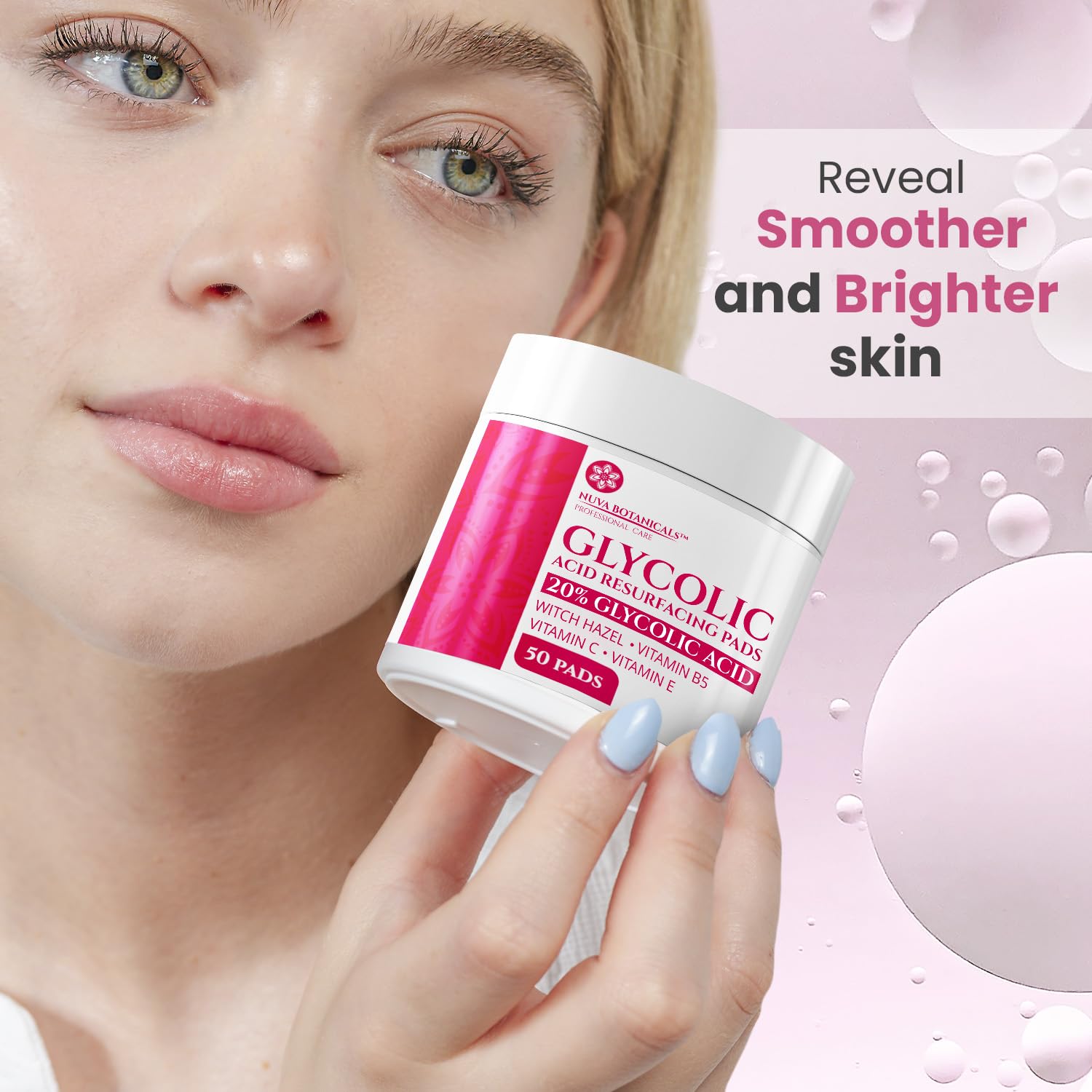 Nuva Botanicals facial resurfacing pads infused with vitamin C showing the textured non woven fabric