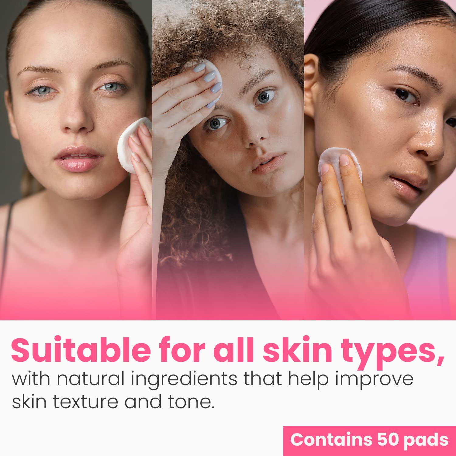Pre moistened acne treatment clearing pads container displaying the 50 count quantity