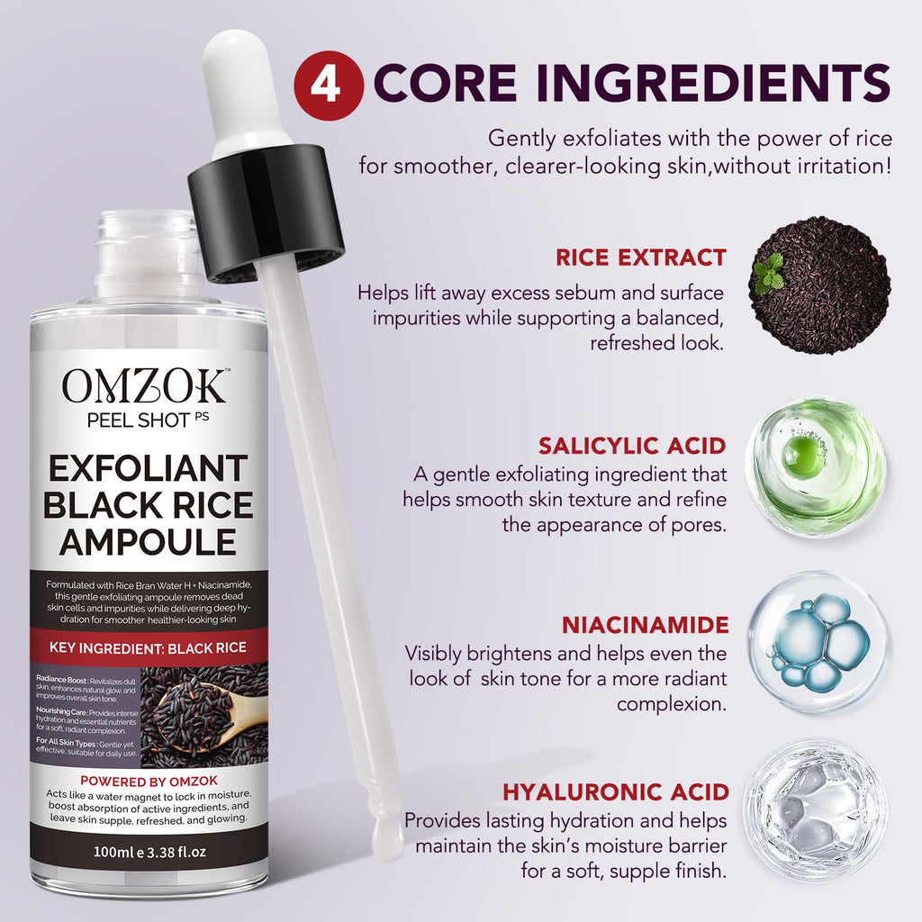 Omzok rice extract ampoule droplet application on skin