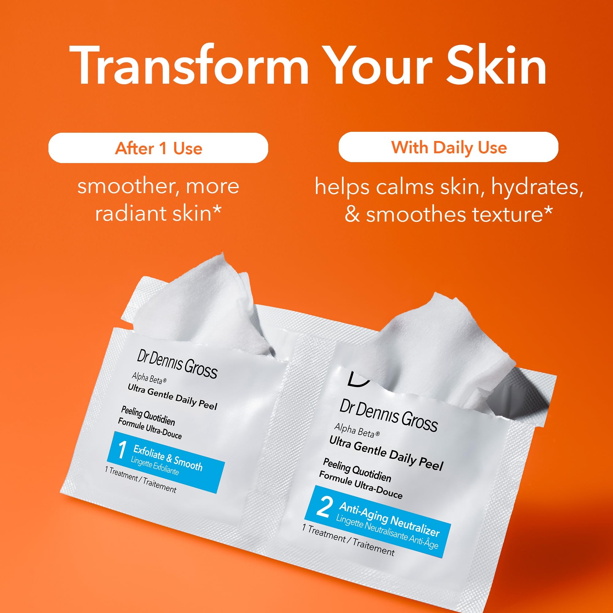 Dr. Dennis Gross gentle chemical peel pads for sensitive skin step one and step two treatment