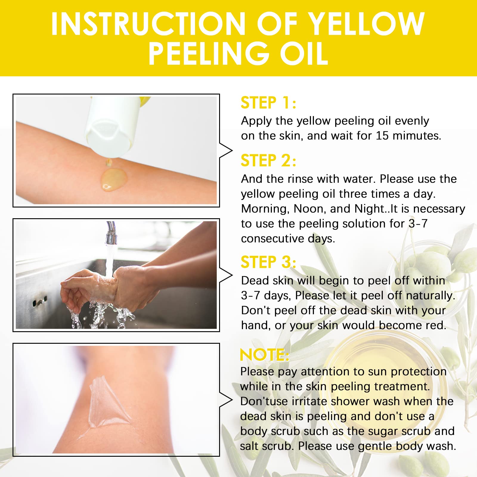 Application process of yellow peeling oil using a cotton swab on clean skin
