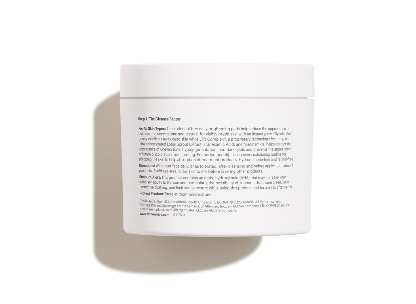 SkinMedica glycolic acid exfoliating pads container opened showing textured treatment pads inside