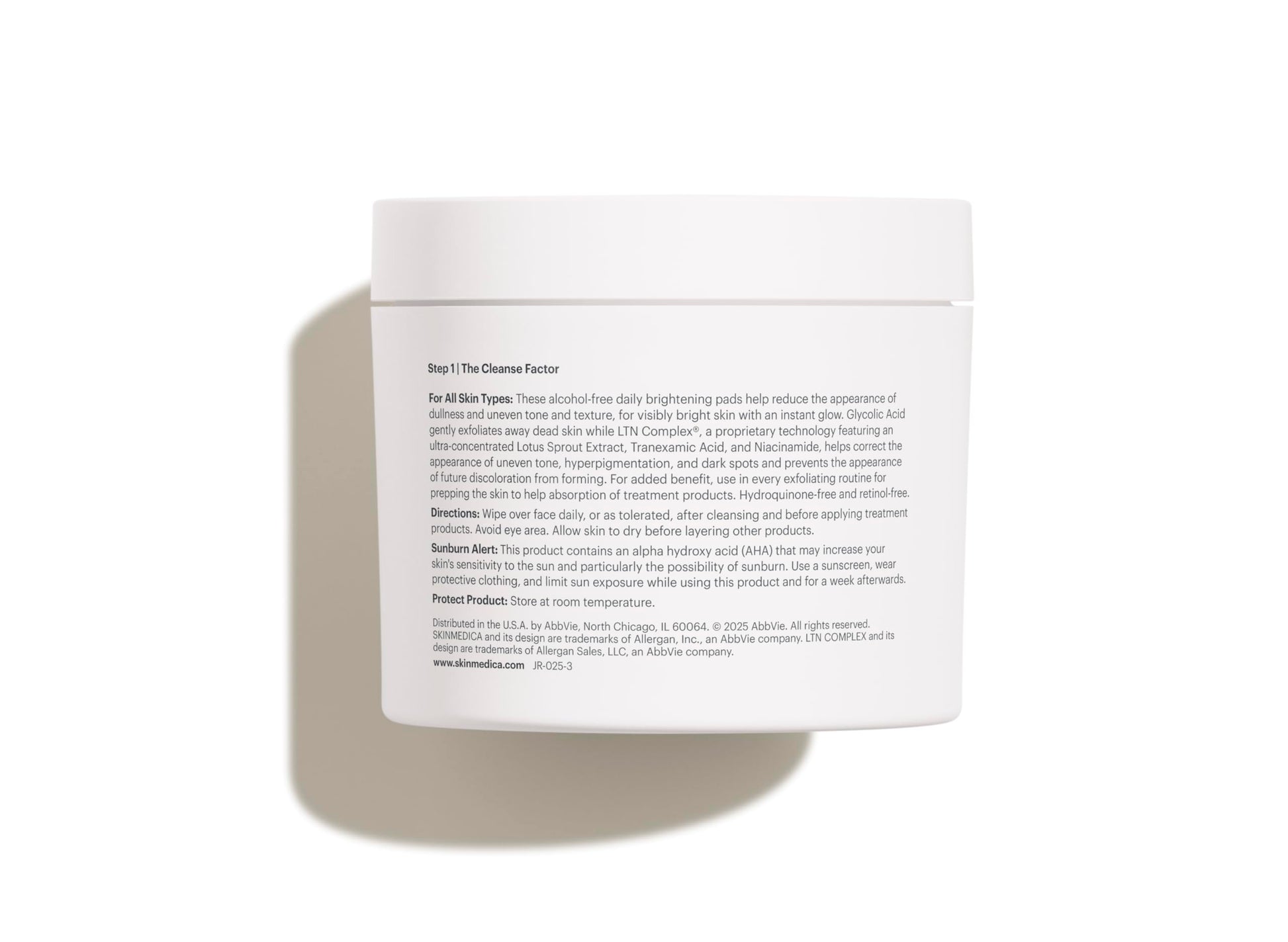 SkinMedica glycolic acid exfoliating pads container opened showing textured treatment pads inside