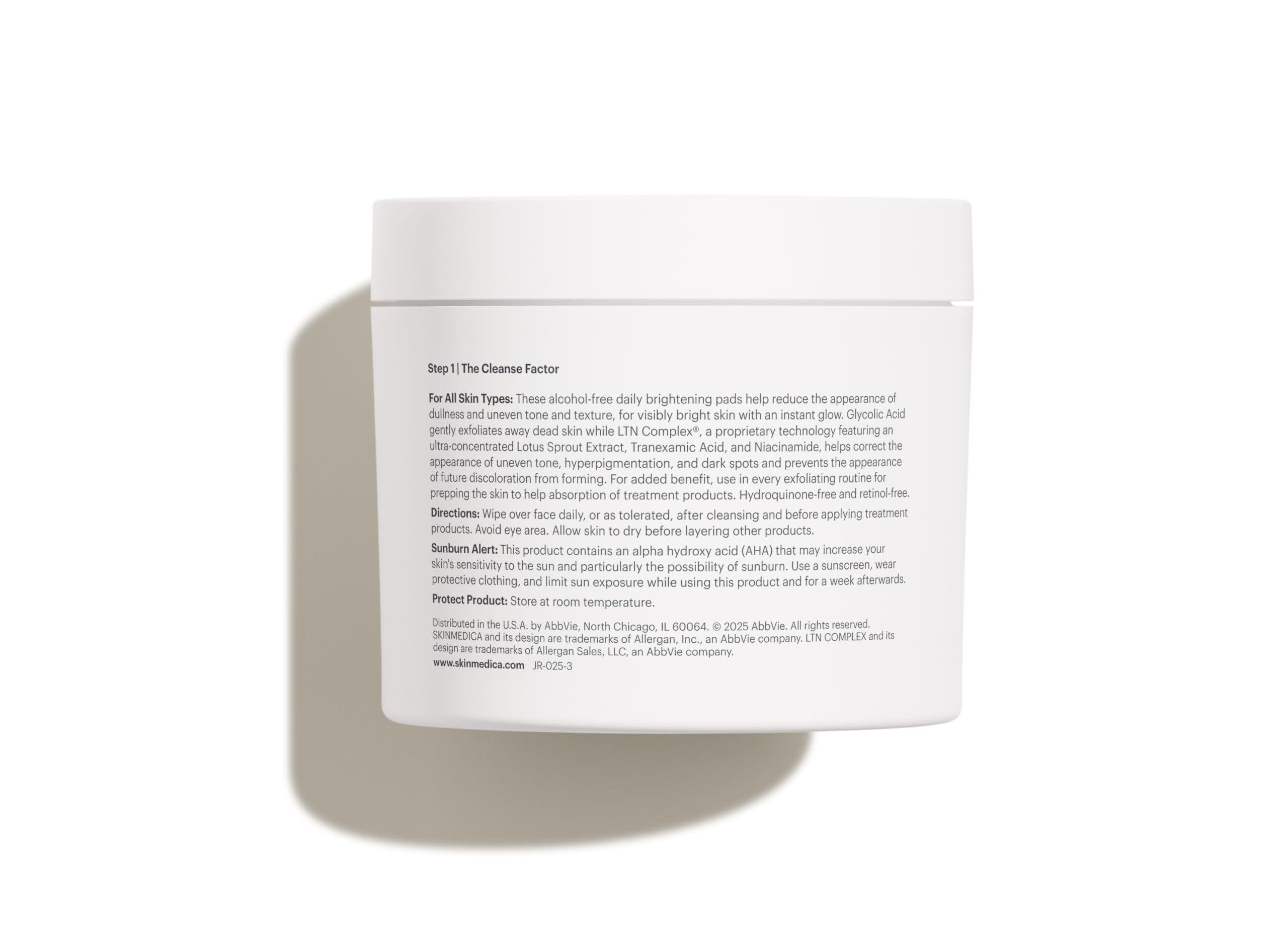 SkinMedica glycolic acid exfoliating pads container opened showing textured treatment pads inside