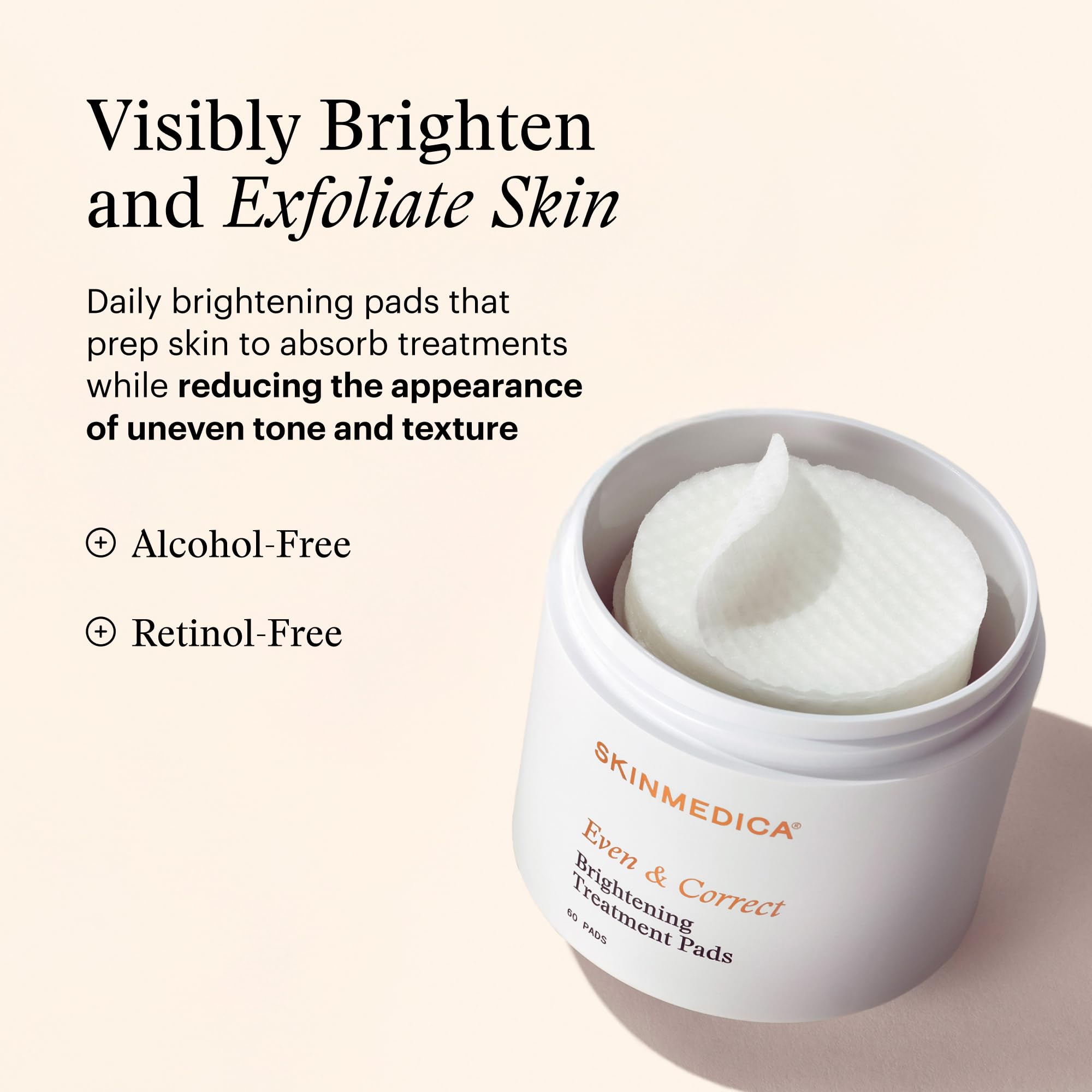 Close up of SkinMedica brightening treatment pads container text outlining ten percent glycolic acid concentration