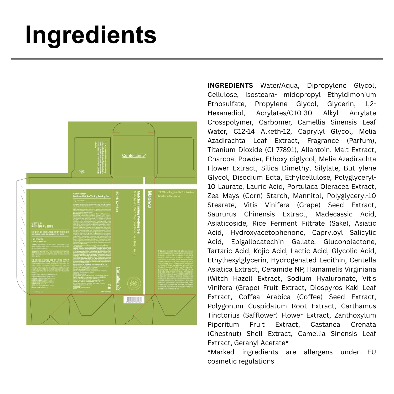 Centellian 24 professional skincare flat lay with matcha and centella visual themes