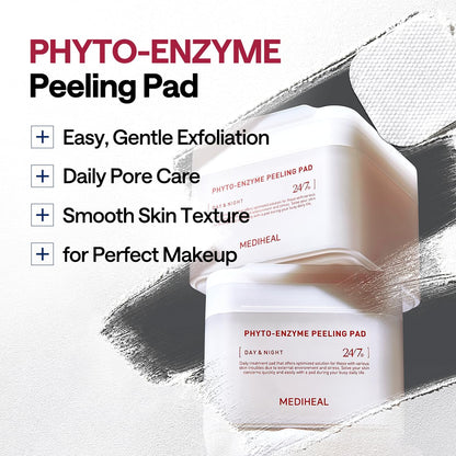 Top view of opened Mediheal Phyto Enzyme jar highlighting the pre soaked dual sided gauze sheets