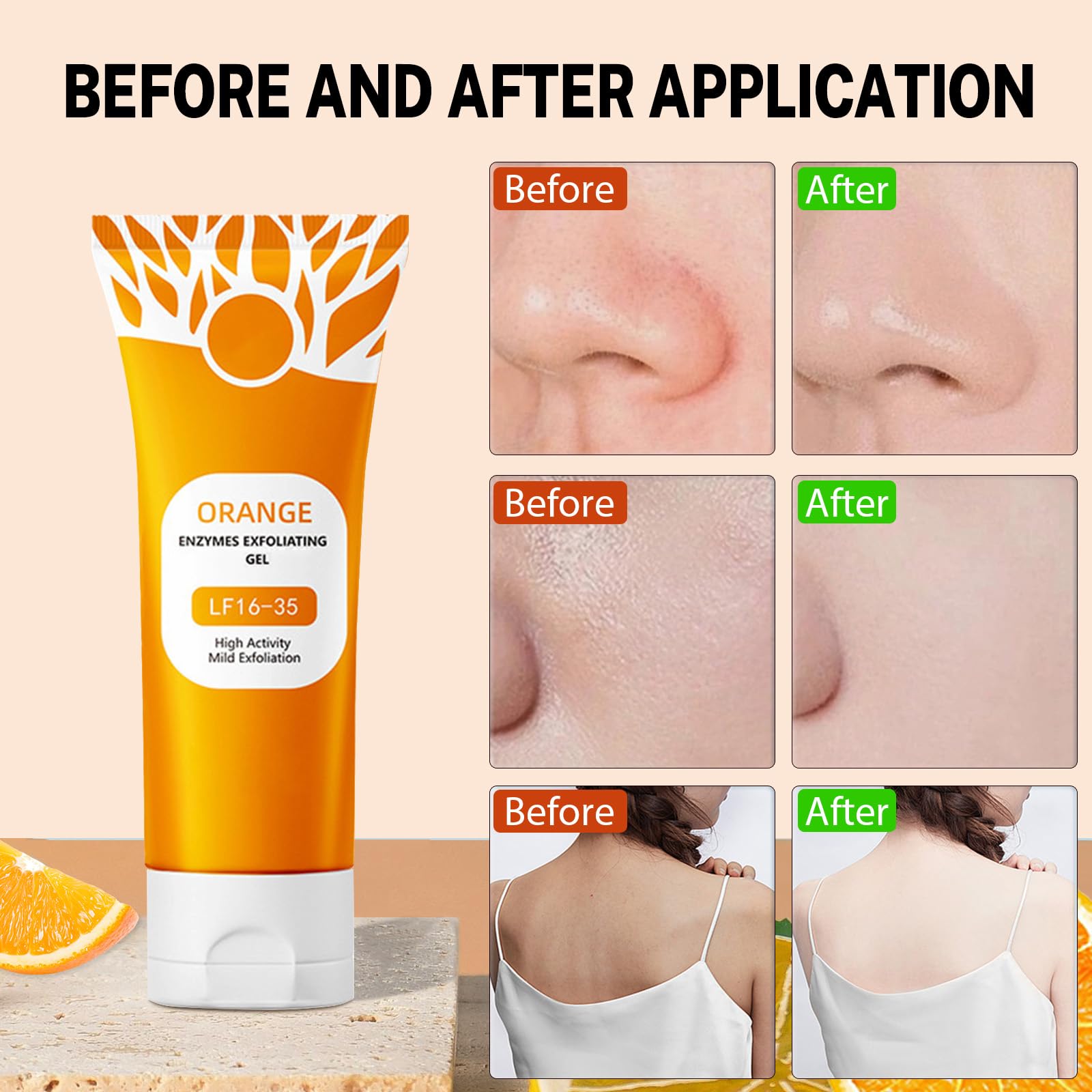 Qixfyze orange peeling gel texture showing authentic skincare exfoliation action