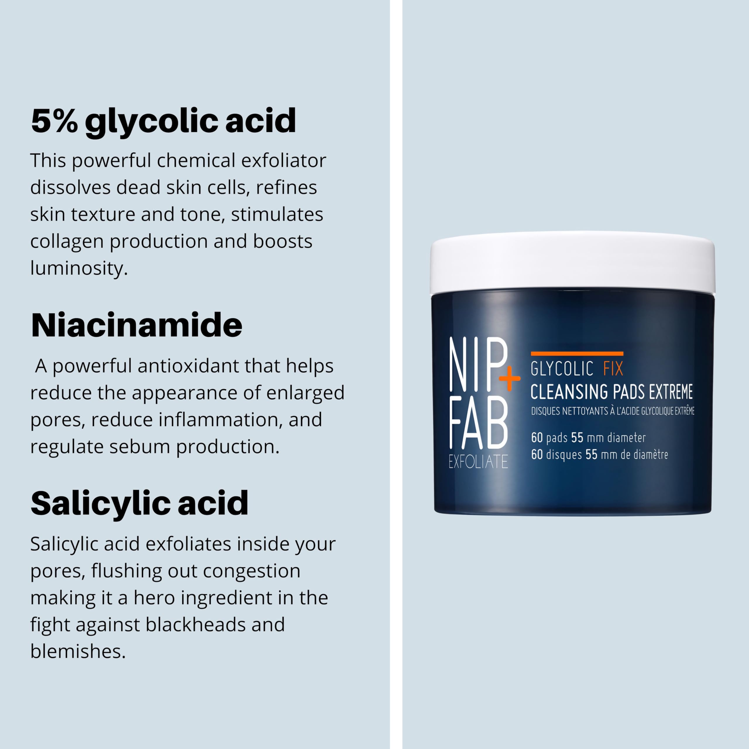 Nip and Fab Glycolic Fix Night Pads Extreme tub sitting open showing textured exfoliating pads