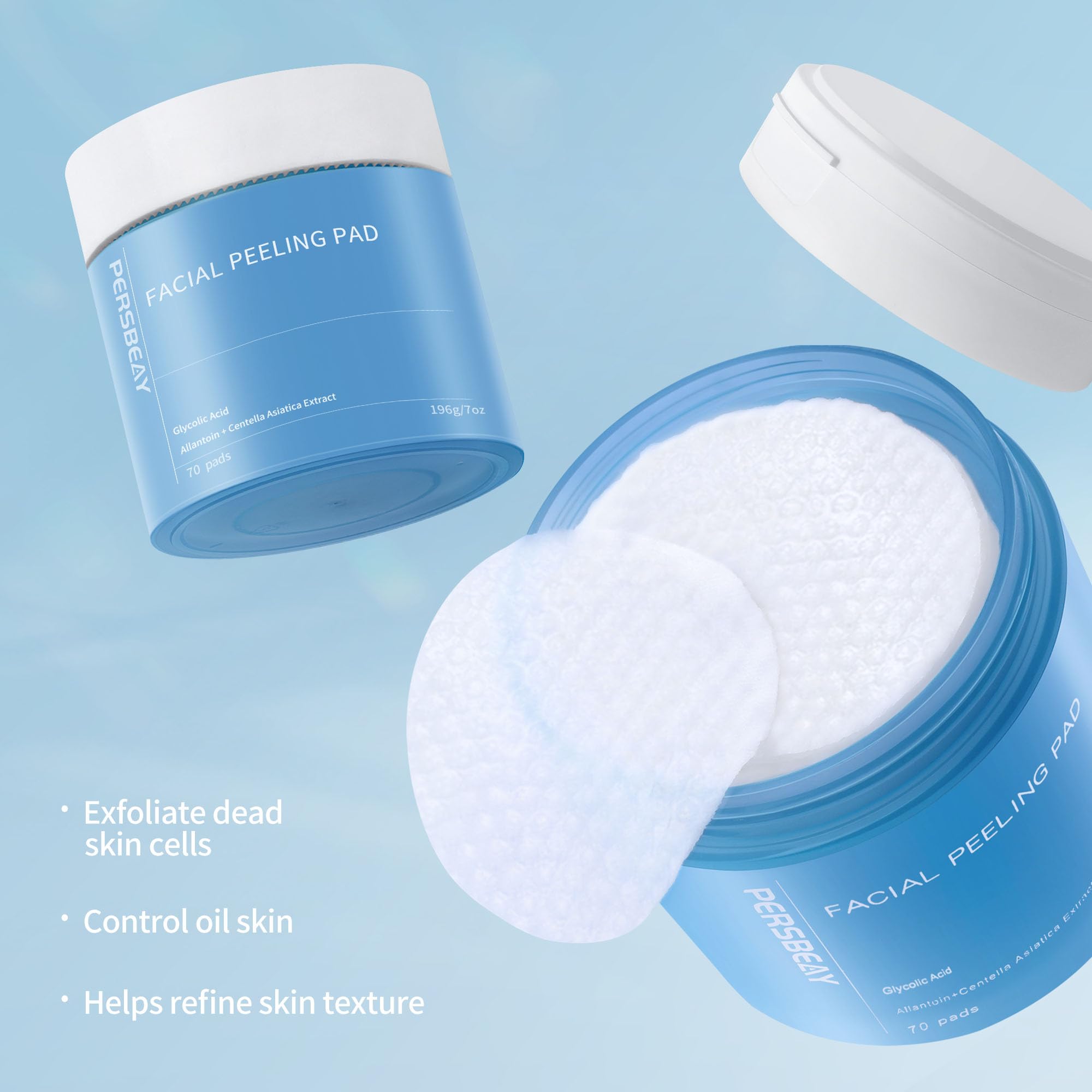 Persbeay daily skin renewal peeling pads container highlighting the salicylic acid and vitamin B3 ingredients