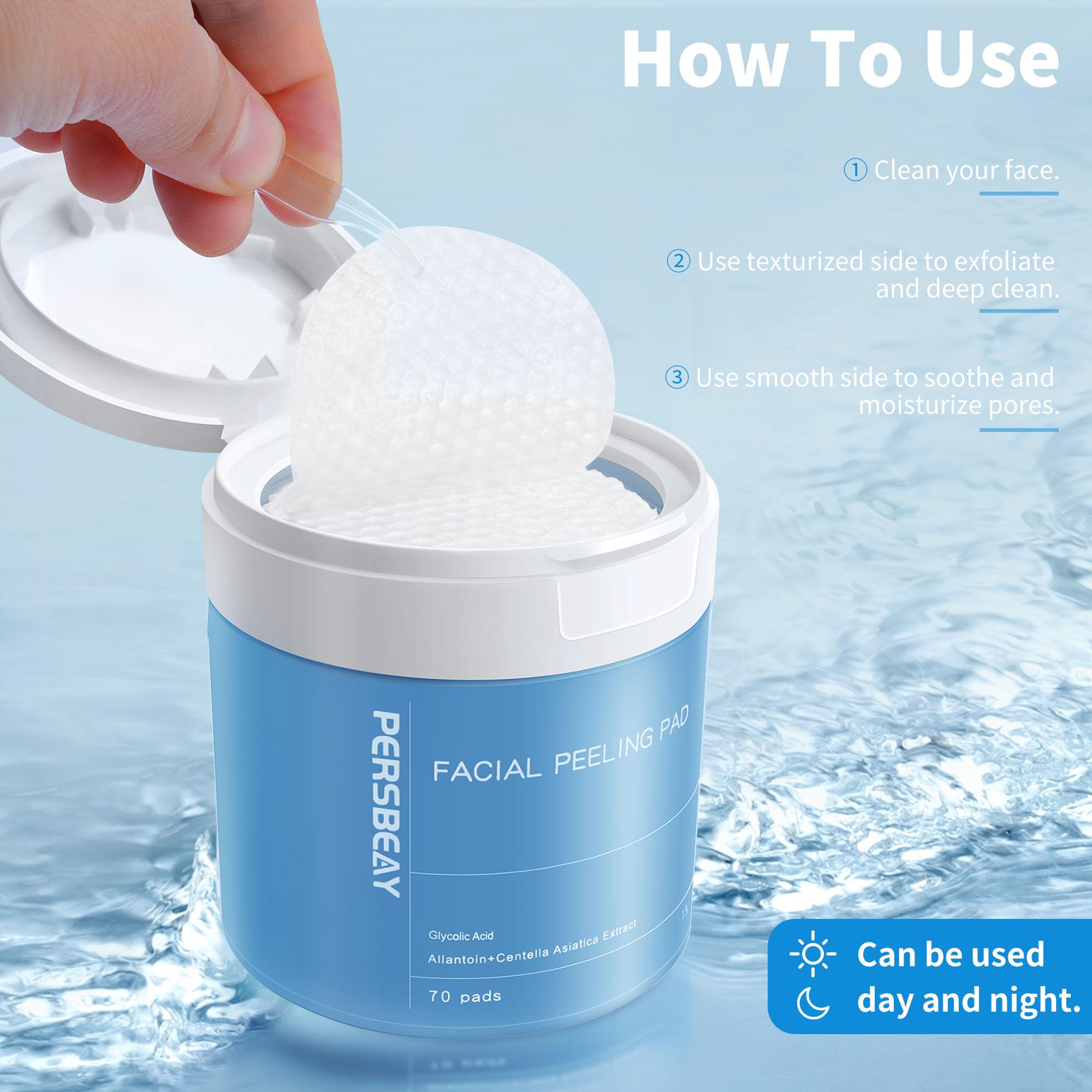 Smooth gauze side of the chemical peel pad designed for gentle neck and nose exfoliation