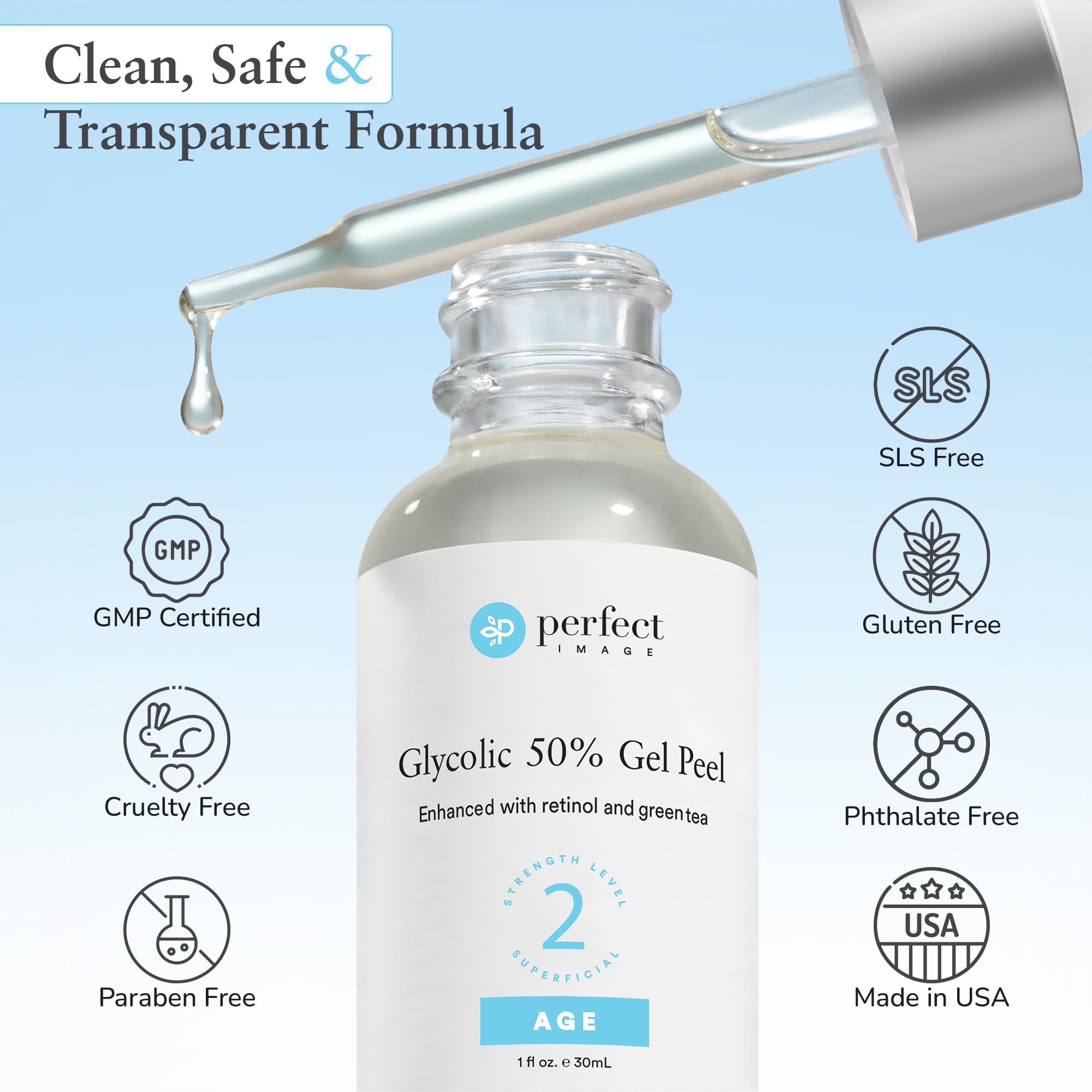 Perfect Image Glycolic Acid 50 Percent Gel Peel 1 fluid ounce packaging box