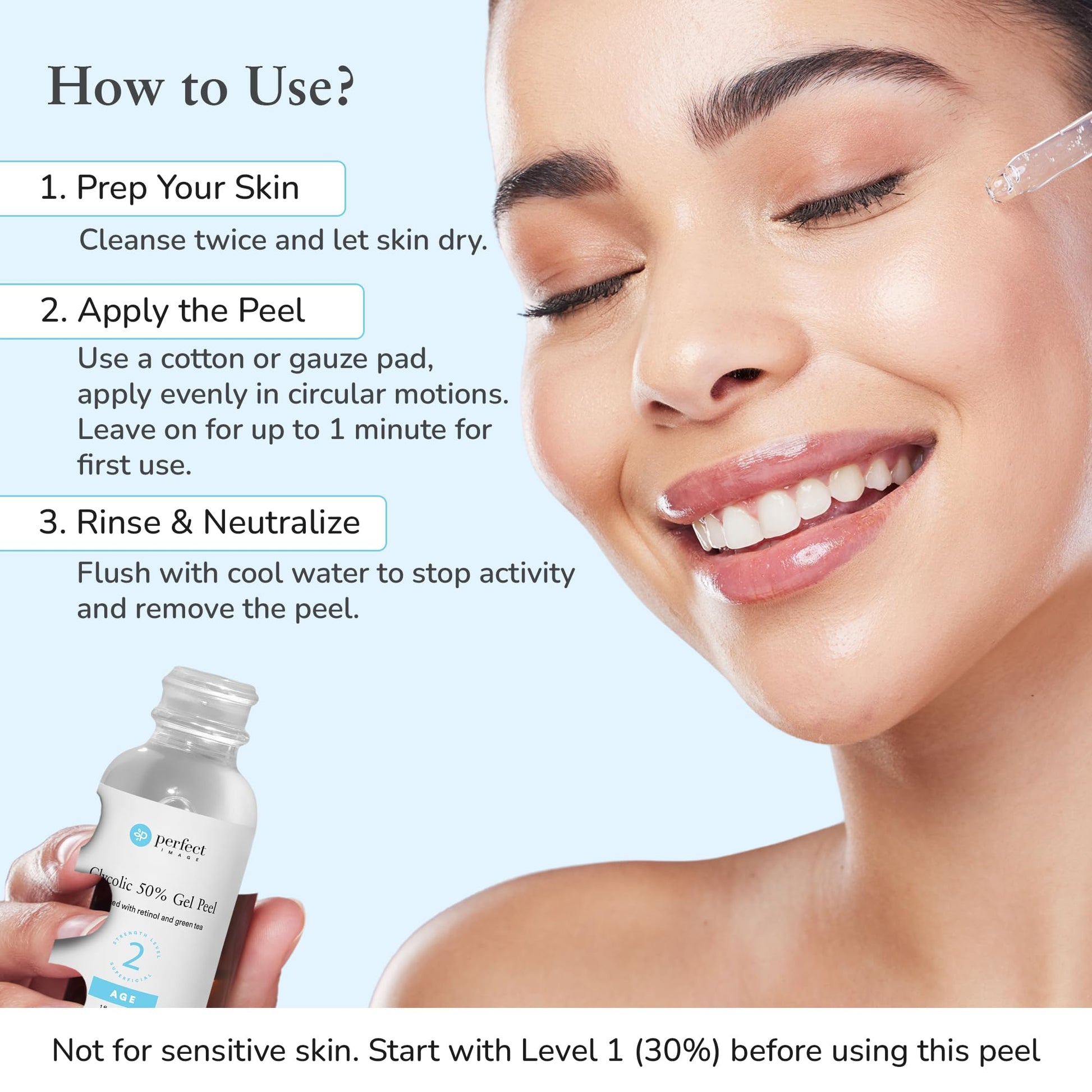 Perfect Image 50 Percent Glycolic Acid chemical exfoliant bottle side view