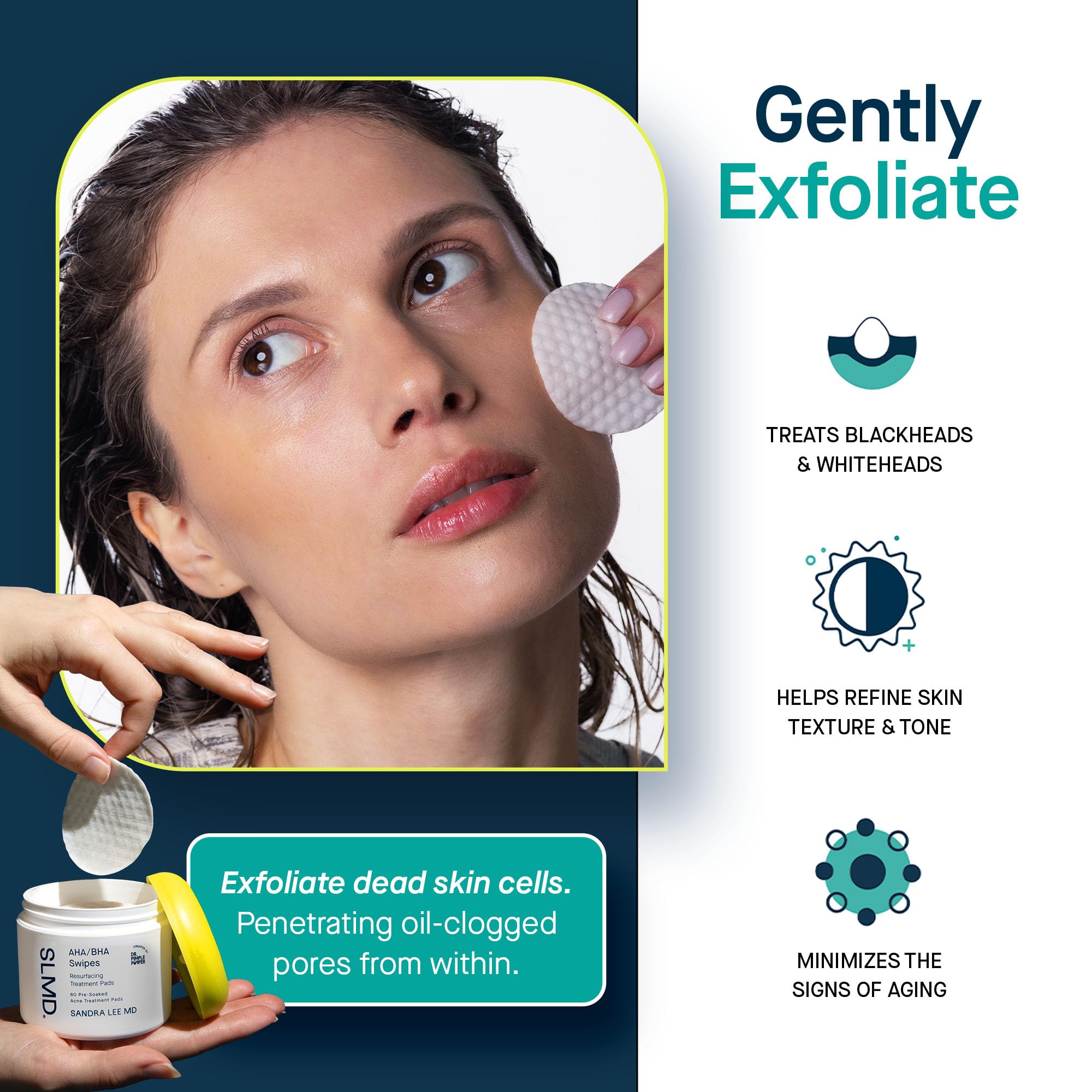 SLMD Dr Sandra Lee AHA BHA Swipes packaging detailing salicylic glycolic and lactic acid ingredients