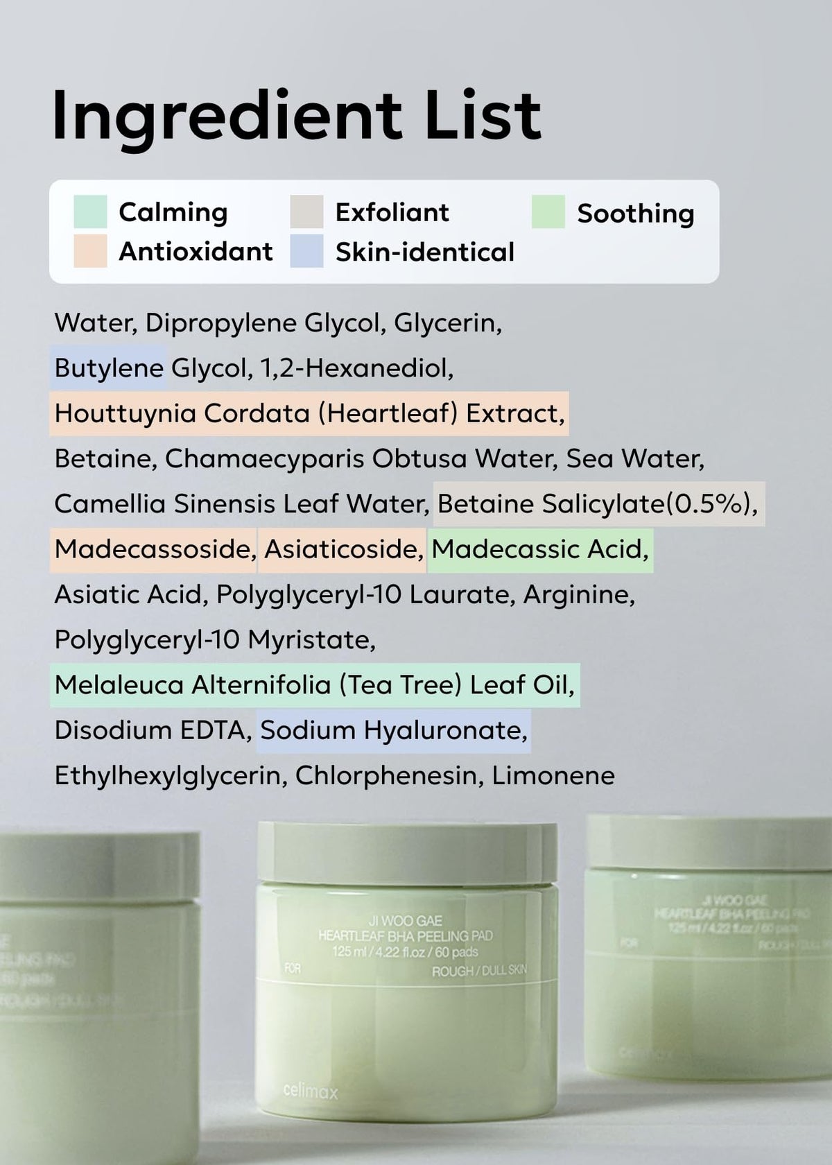 Celimax Ji Woo Gae Heartleaf BHA Peeling Pad lifestyle flat lay with skincare items