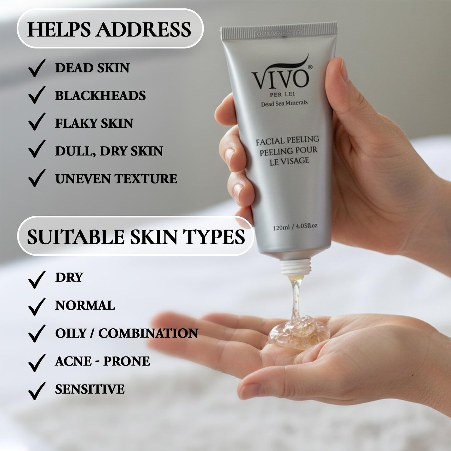 Vivo Per Lei exfoliating scrub texture visualization on clear background