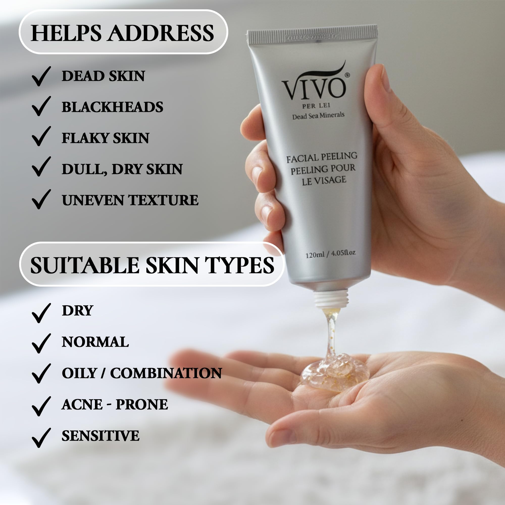 Vivo Per Lei exfoliating scrub texture visualization on clear background