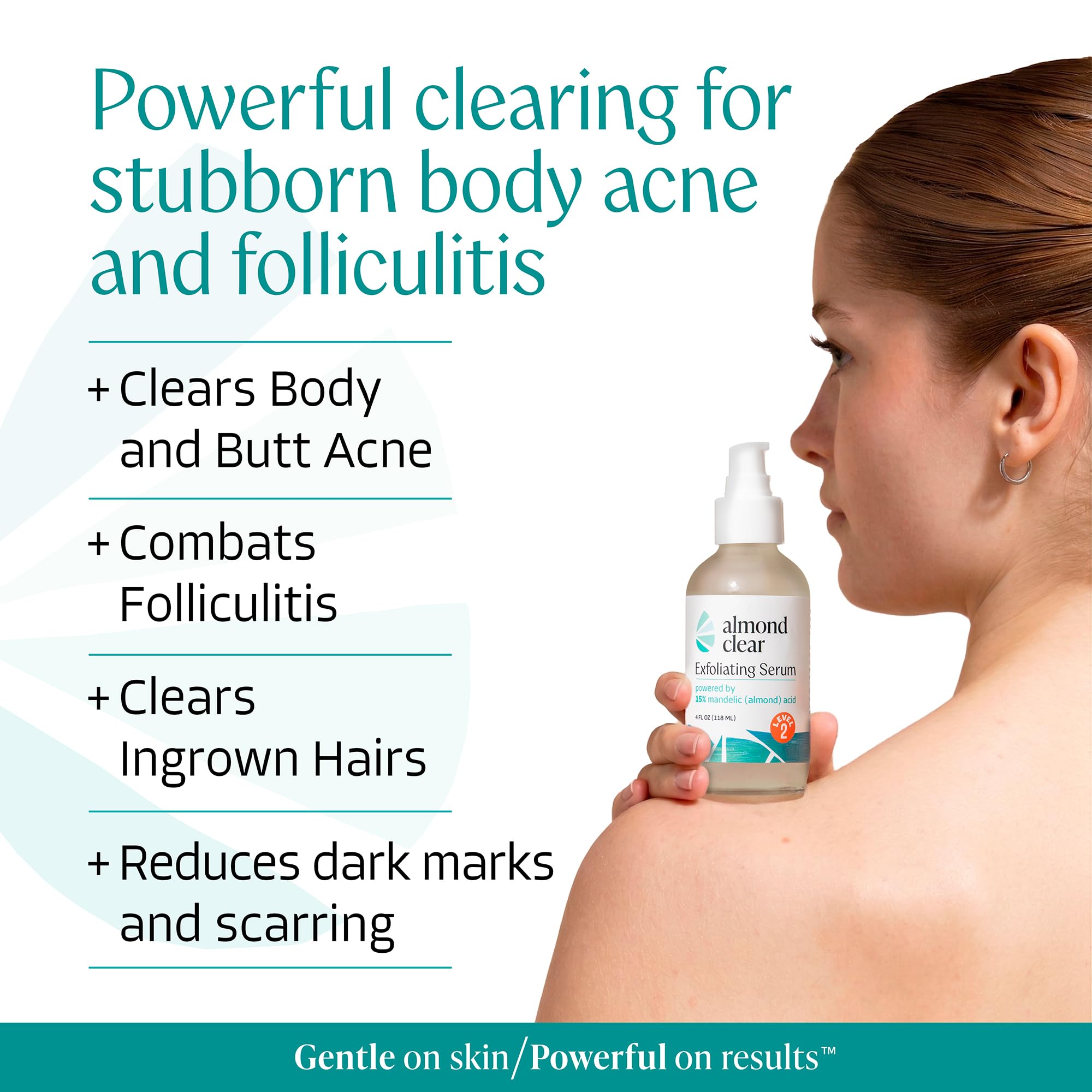 Almond Clear Level Two mandelic acid serum bottle showcasing the fifteen percent concentration label.