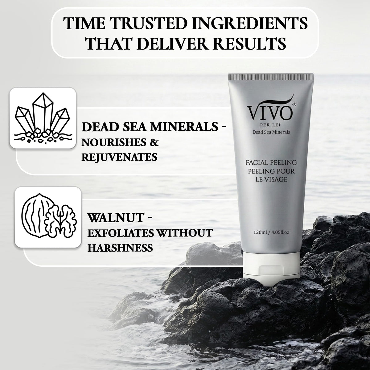 Vivo Per Lei facial peeling gel skin exfoliation demonstration