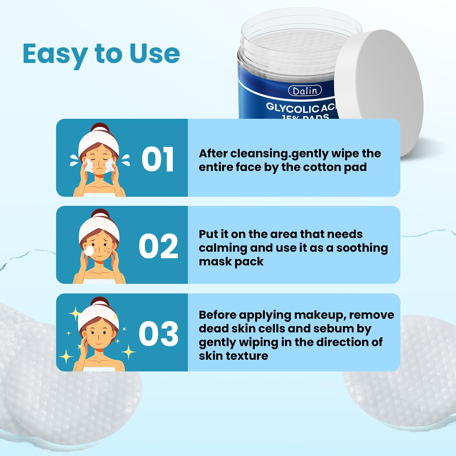 USA imported Dalin skin renewal peeling pads jar on a clean background.