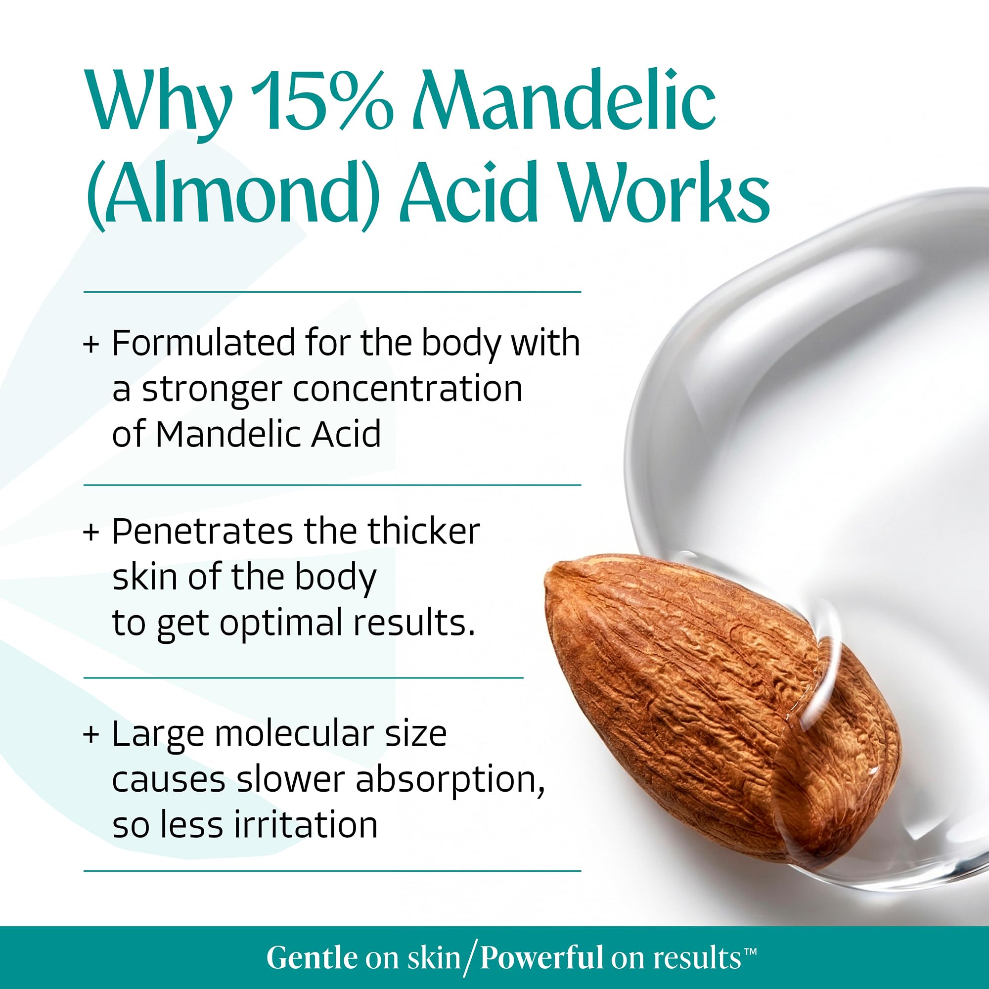 Almond Clear exfoliating body serum texture close up showing clear fluid consistency.