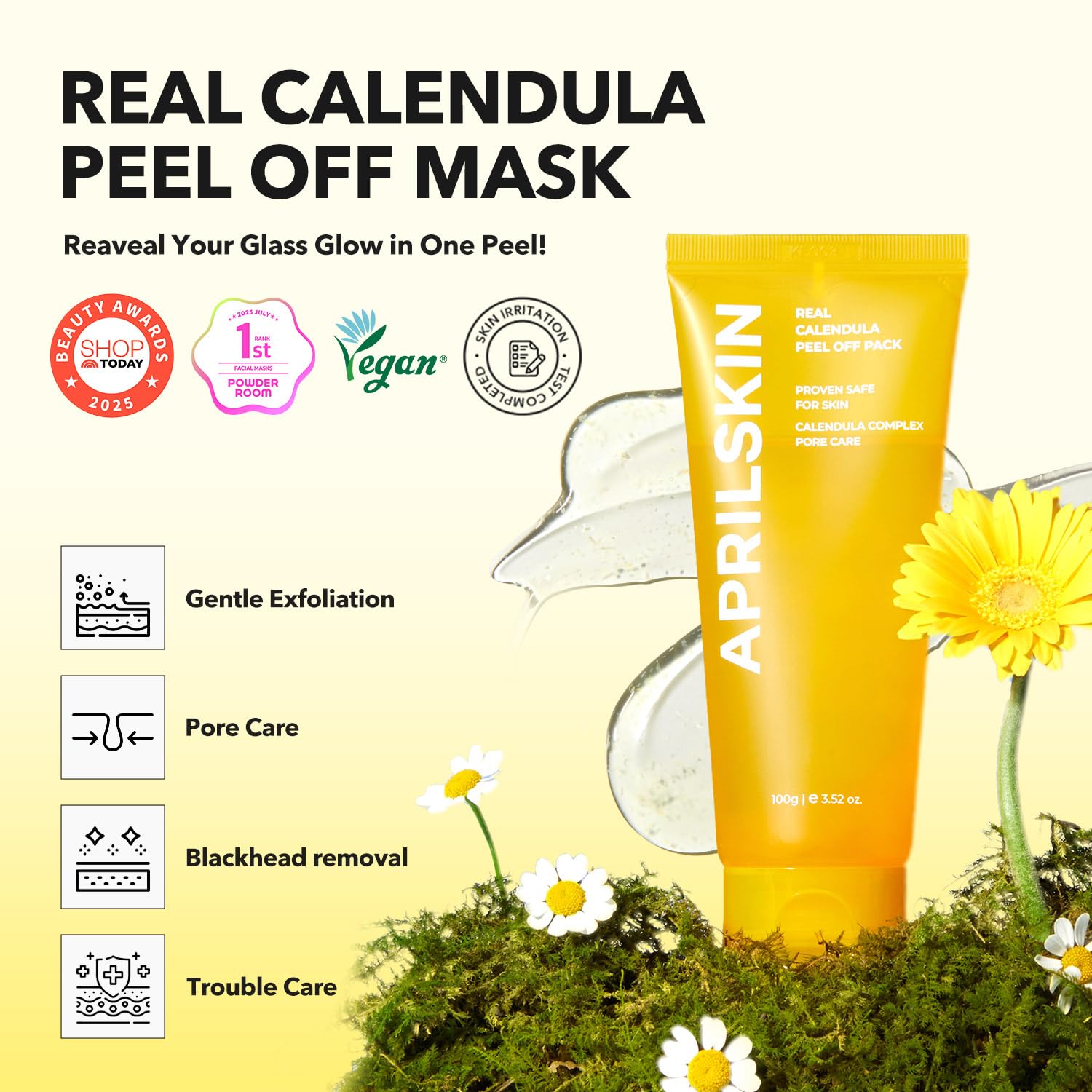 Korean skincare exfoliating gel mask with real calendula flowers