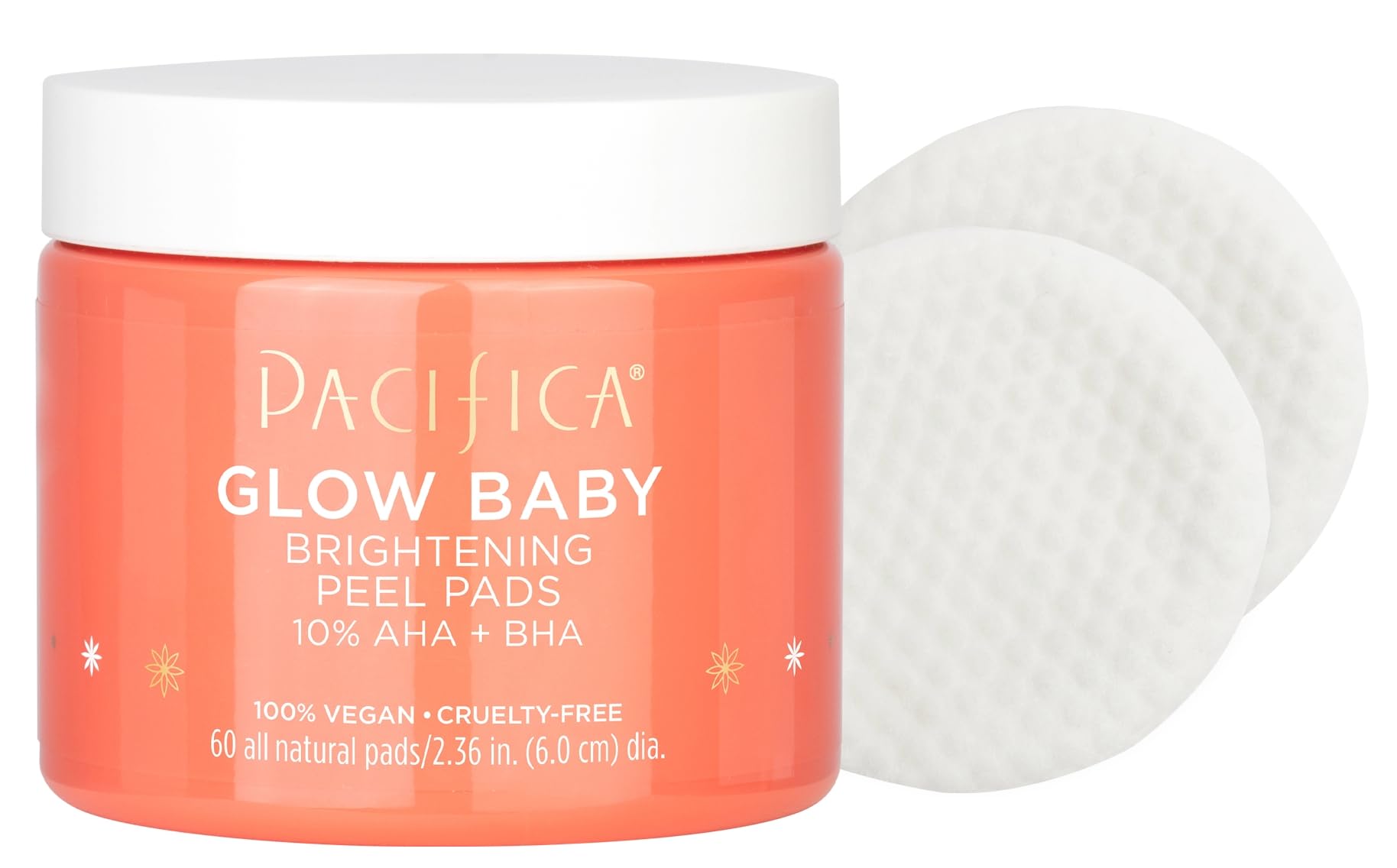 Pacifica 10 percent AHA BHA exfoliating face pads jar packaging