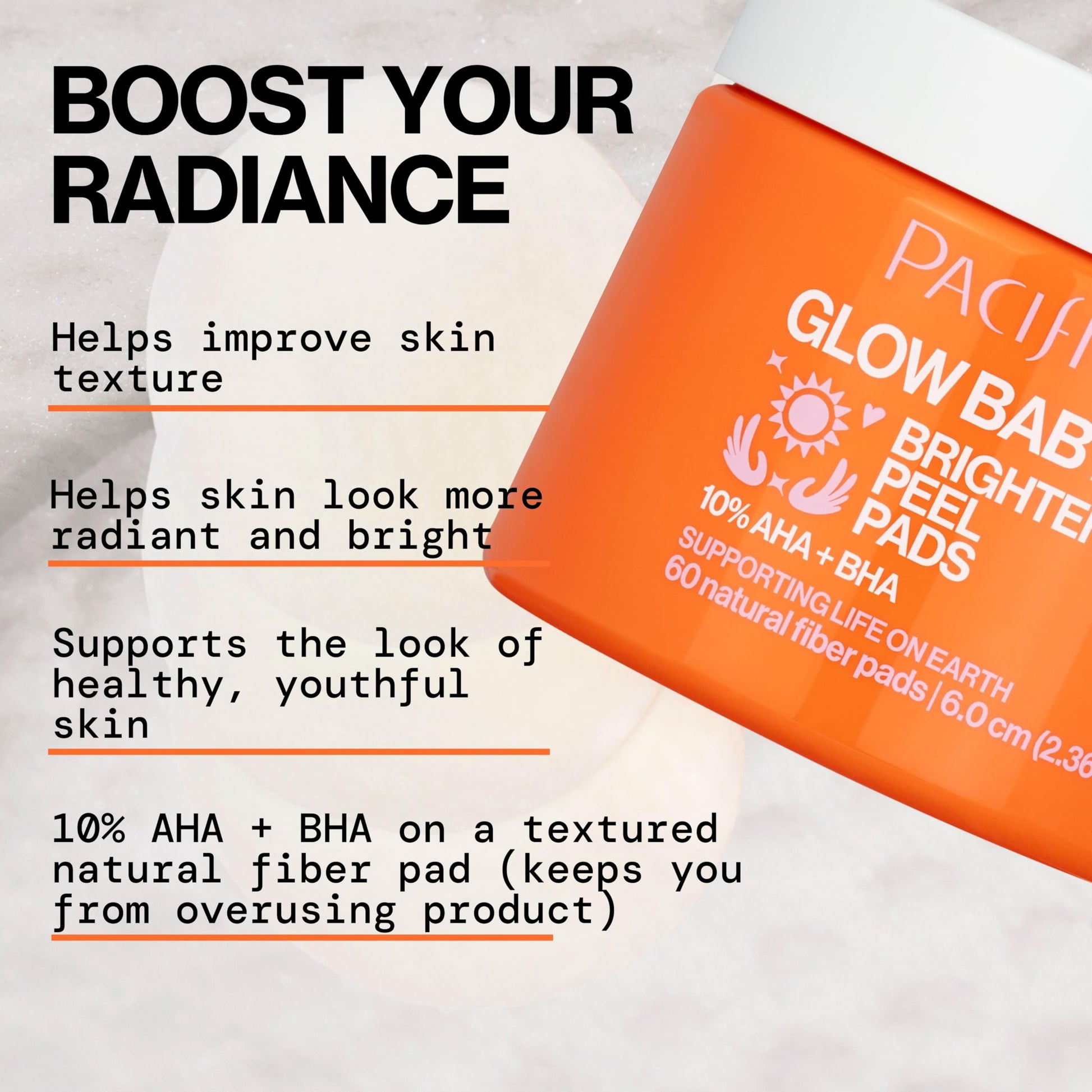 USA imported Pacifica Glow Baby skin resurfacing pads on counter