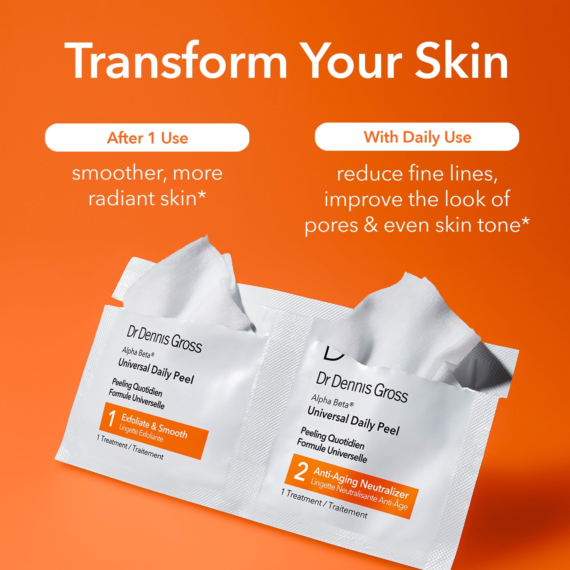 Dr Dennis Gross daily peel two step packets displayed clearly for skin texture treatment.