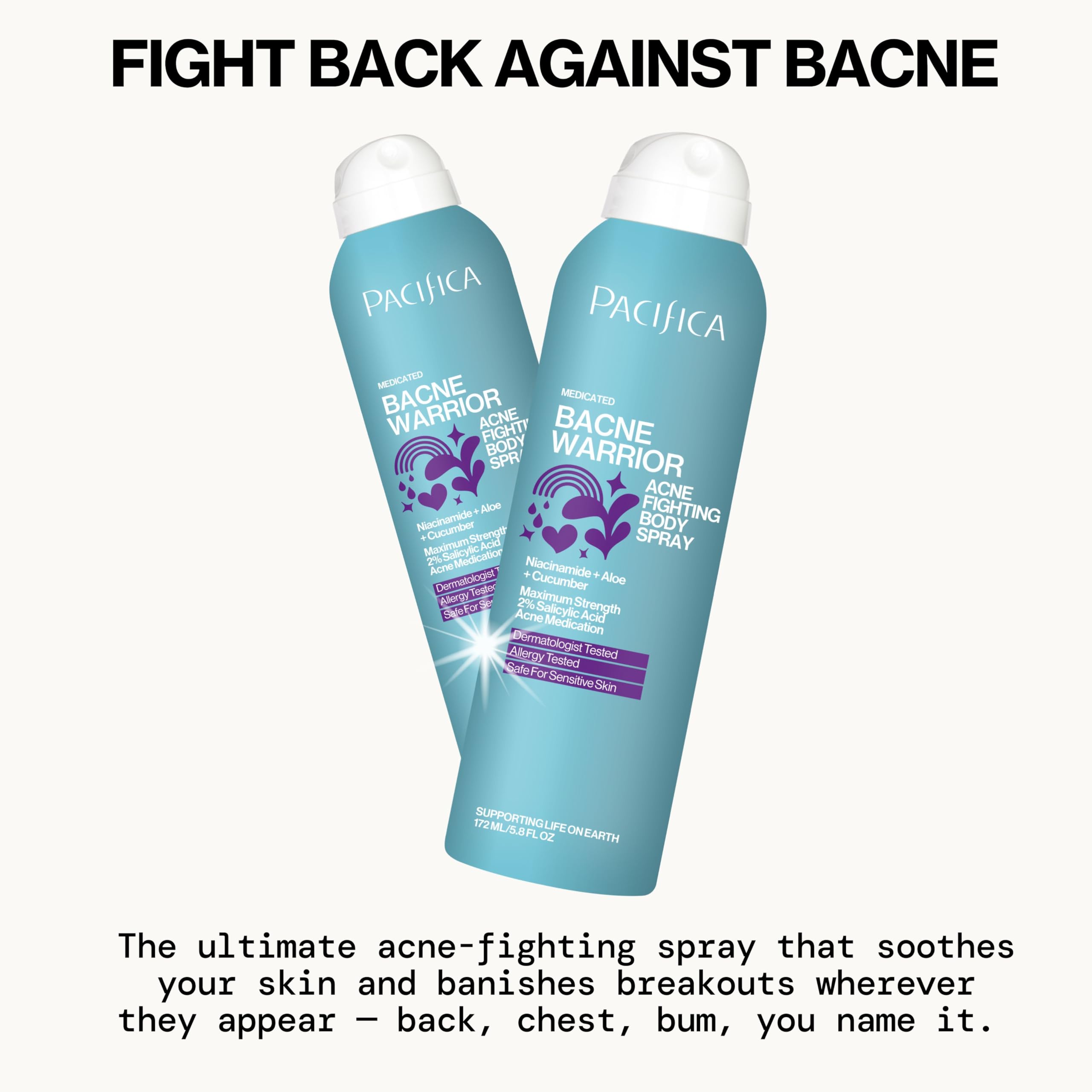 Pacifica body acne warrior with niacinamide and aloe vera packaging