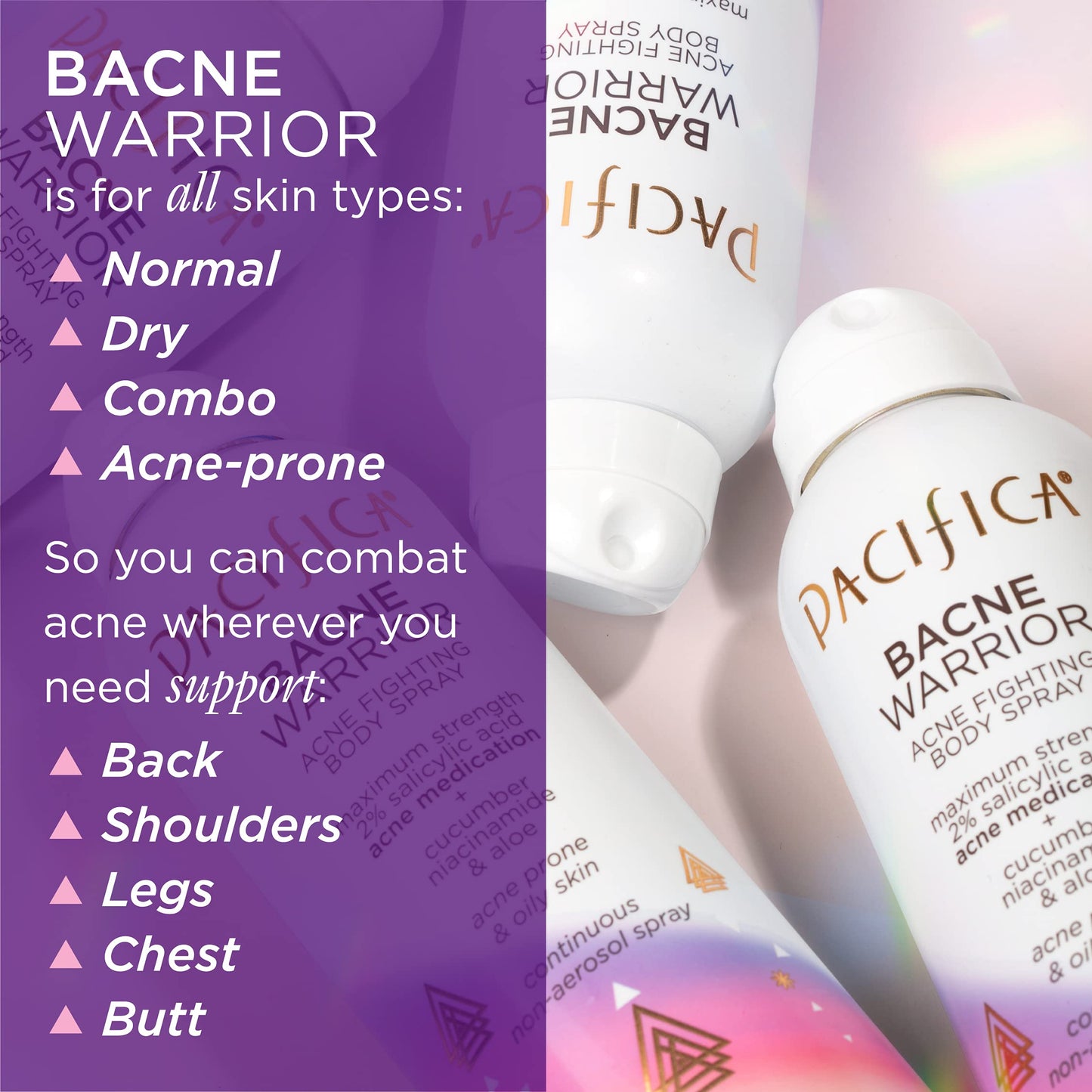 Pacifica Bacne Warrior 6 fluid ounce bottle dermatologist tested skincare