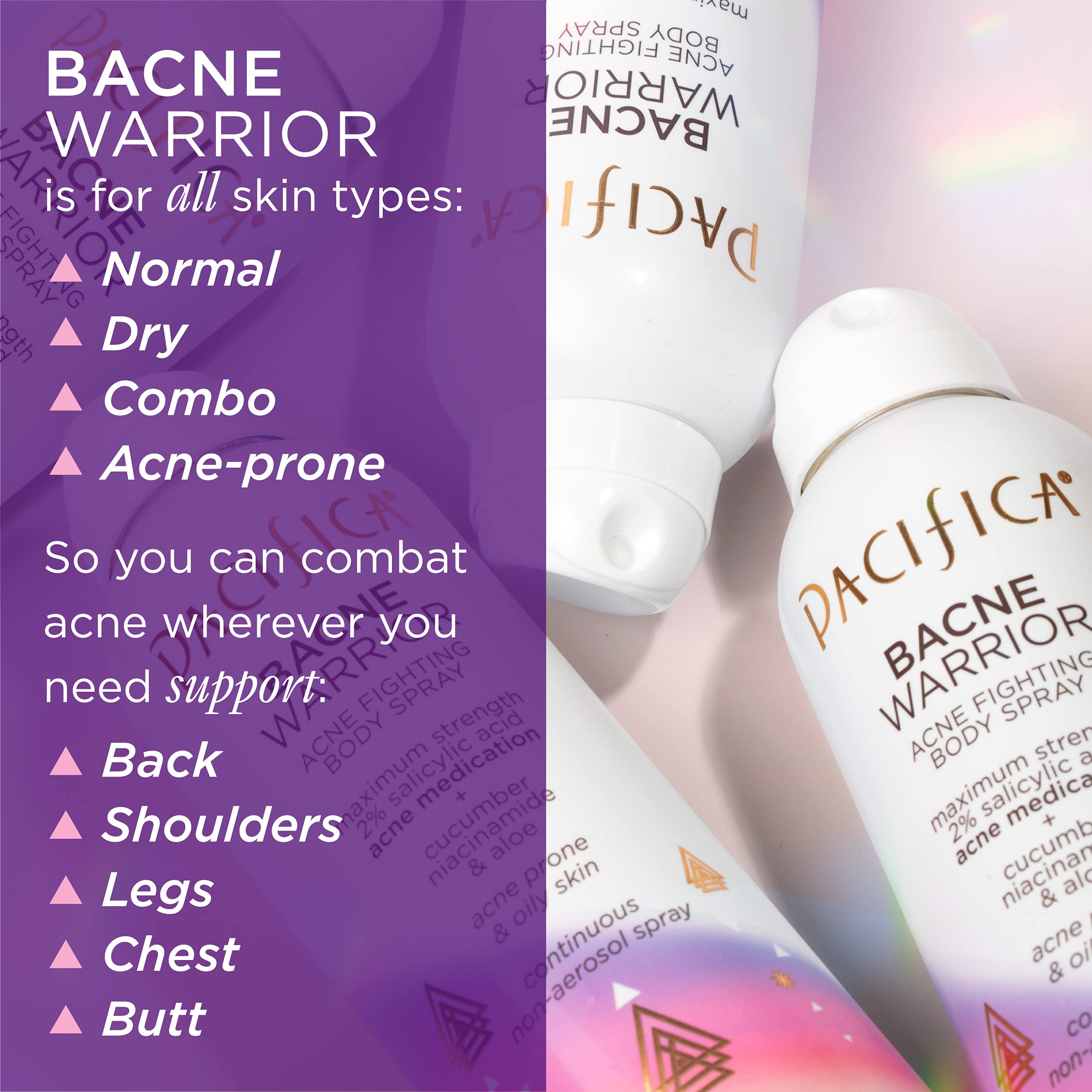 Pacifica Bacne Warrior 6 fluid ounce bottle dermatologist tested skincare