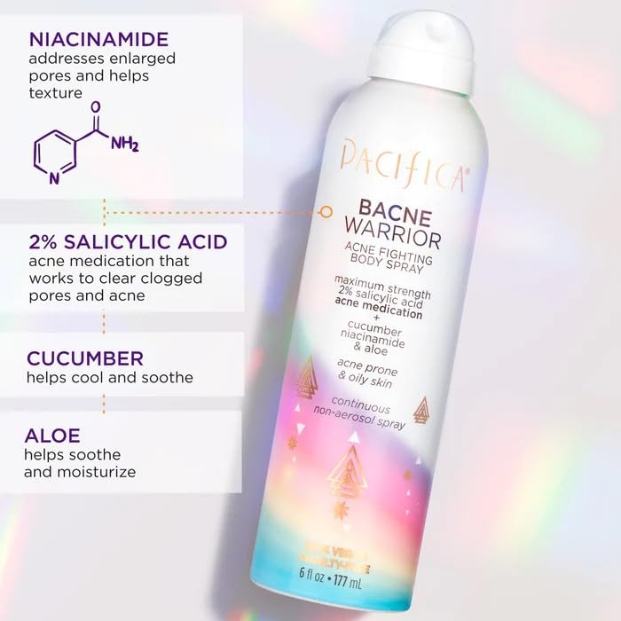 Pacifica vegan and cruelty free body acne spray ingredient list view