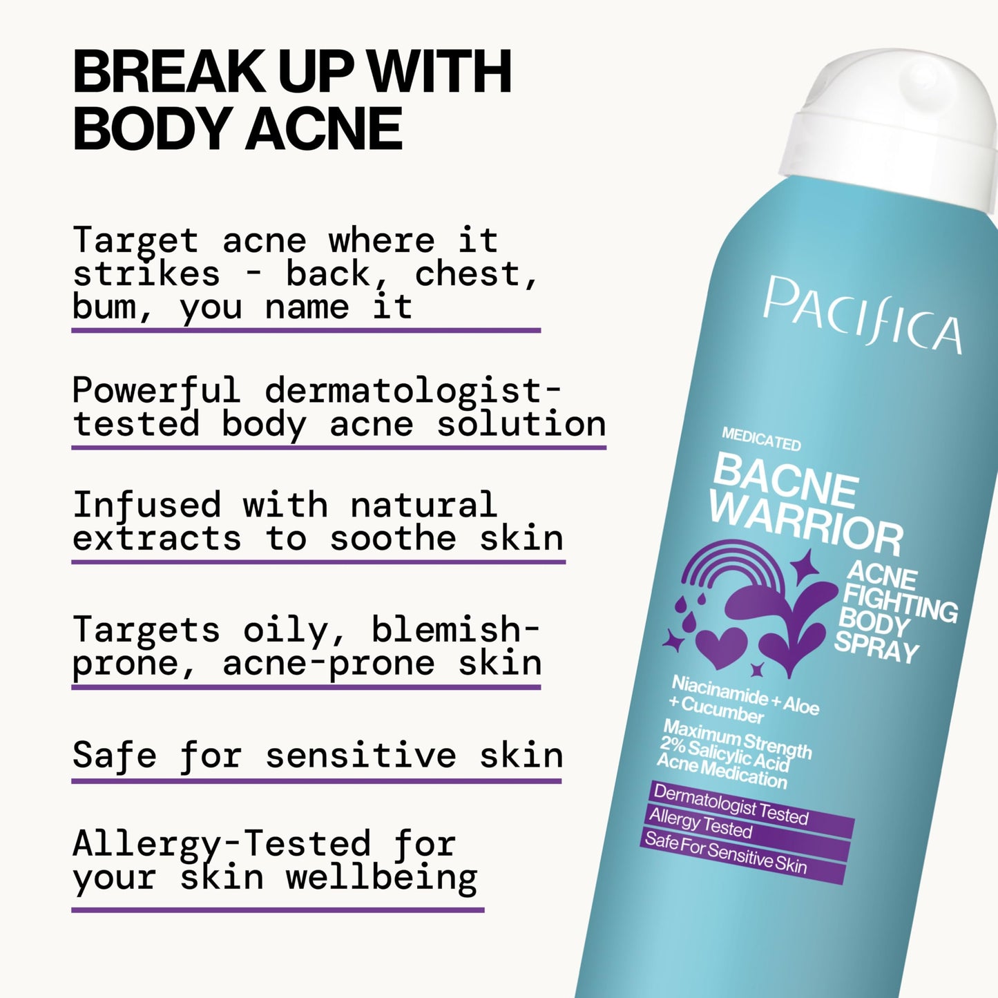 Pacifica Bacne Warrior back acne spray application instructions and facts