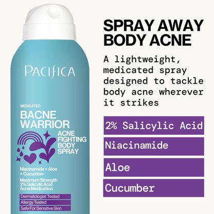 Pacifica Beauty acne fighting body spray for oily and sensitive skin