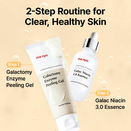 Back label view of Ma:nyo enzyme peeling gel highlighting Galactomyces and Hyaluronic Acid formula.