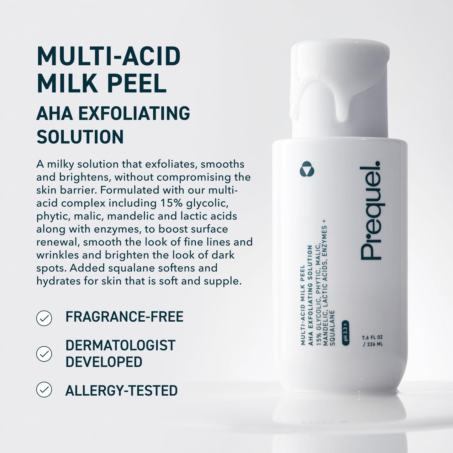 Prequel fifteen percent glycolic acid face peel liquid texture being dispensed from the bottle