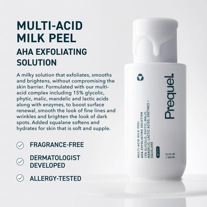 Prequel fifteen percent glycolic acid face peel liquid texture being dispensed from the bottle
