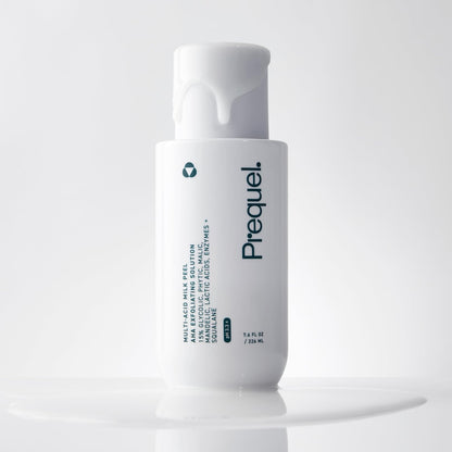 Prequel professional exfoliating peel bottle highlighting the fifteen percent multi acid complex